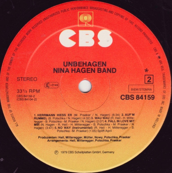 Nina Hagen Band ~ Unbehagen (Vinyl) - Djungel & Jazz