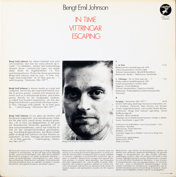 Bengt Emil Johnson : In Time / Vittringar / Escaping (LP)