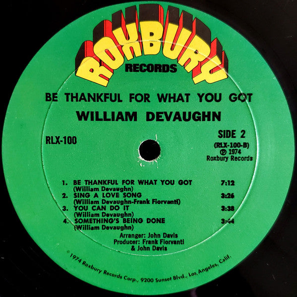 William DeVaughn : Be Thankful For What You Got (LP, Album, Mon)