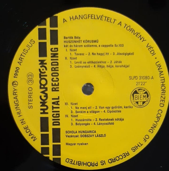 Béla Bartók / Schola Hungarica, László Dobszay : Huszonhét Kórusmű / Twenty-Seven Choruses (LP)