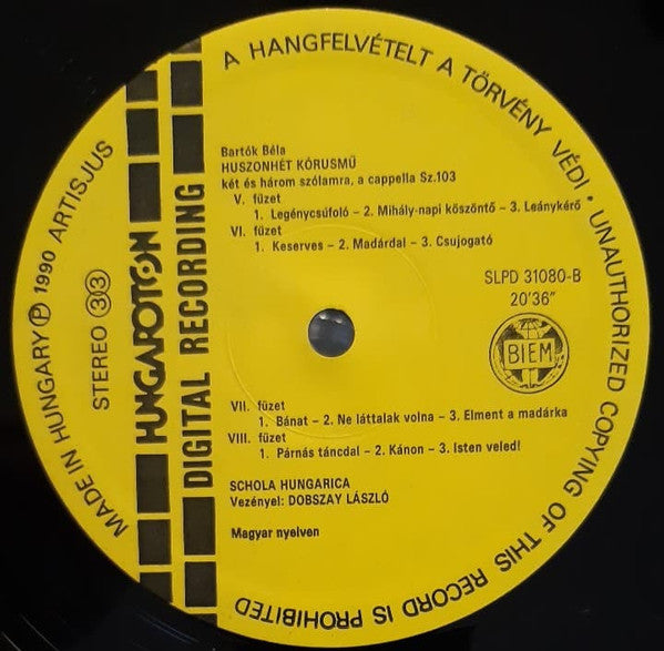 Béla Bartók / Schola Hungarica, László Dobszay : Huszonhét Kórusmű / Twenty-Seven Choruses (LP)