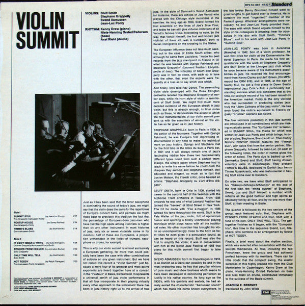 Stuff Smith, Stephane Grappelly, Svend Asmussen, Jean-Luc Ponty ~ Violin Summit (Vinyl) - Djungel & Jazz