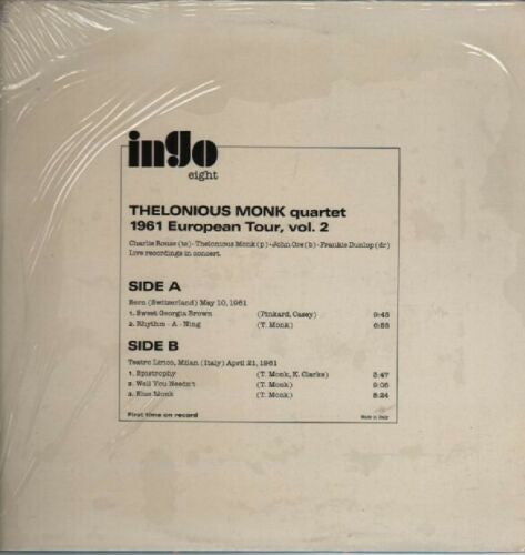Thelonious Monk Quartet ~ 1961 European Tour, Vol. 2 (Vinyl) - Djungel & Jazz