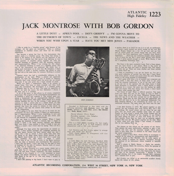 Jack Montrose With  Bob Gordon (2) : Arranged/Played/Composed  (LP, Album, RE)