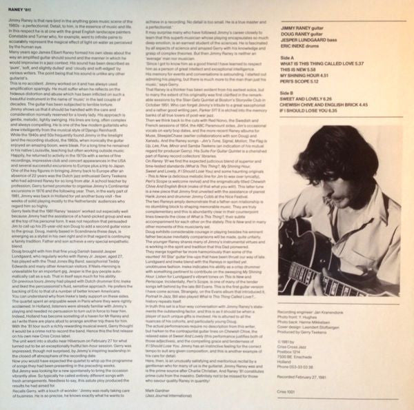 Jimmy Raney Quartet Featuring Doug Raney ~ Raney'81 (Vinyl) - Djungel & Jazz