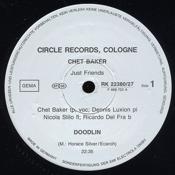 Chet Baker Quartet Featuring Dennis Luxion ~ Just Friends (Vinyl) - Djungel & Jazz