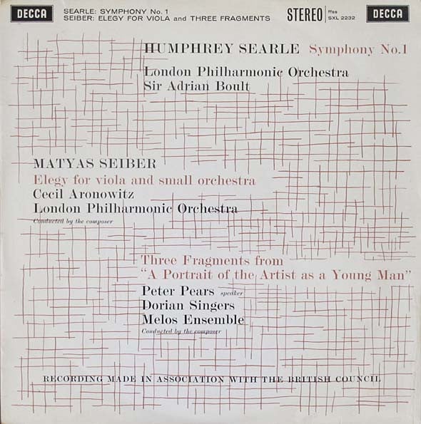 Humphrey Searle, Matyas Seiber, Sir Adrian Boult, London Philharmonic Orchestra, Melos Ensemble Of London ~ Symphony No. 1 / Elegy For Viola And Small Orchestra / Three Fragments From "A Portrait Of The Artist As A Young Man" (Vinyl) - Djungel & Jazz