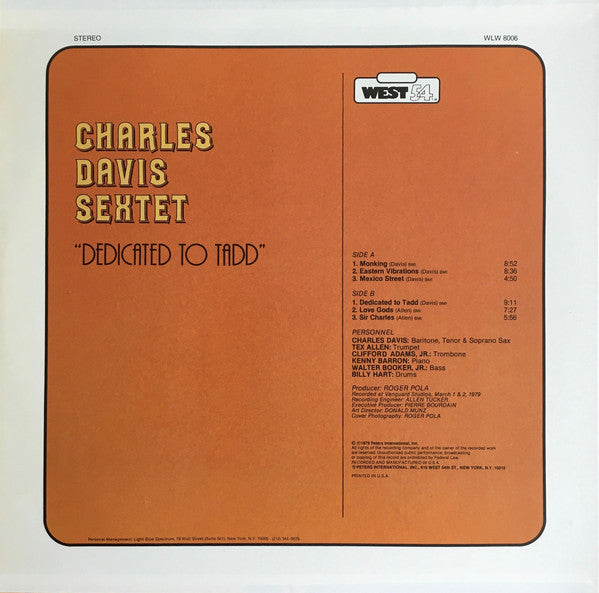 Charles Davis Sextet ~ Dedicated To Tadd (Vinyl) - Djungel & Jazz