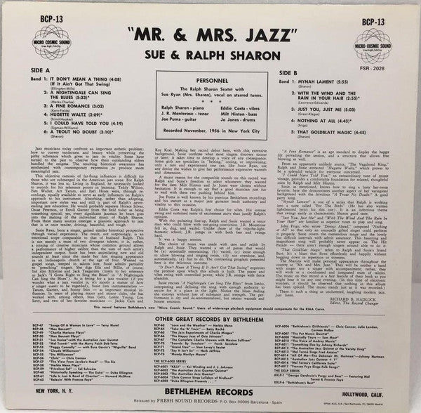 Sue And Ralph Sharon ~ Mr & Mrs Jazz (Vinyl) - Djungel & Jazz