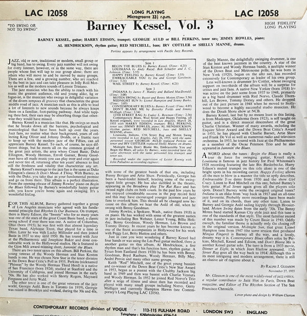 Barney Kessel ~ Vol. 3, "To Swing Or Not To Swing" (Vinyl) - Djungel & Jazz