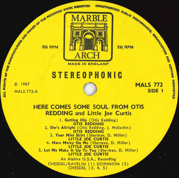 Otis Redding And Little Joe Curtis : Here Comes Some Soul From (LP, Comp)