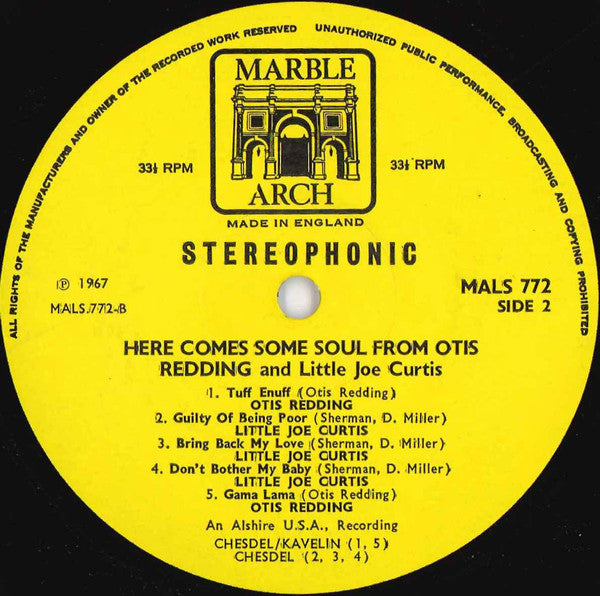 Otis Redding And Little Joe Curtis : Here Comes Some Soul From (LP, Comp)
