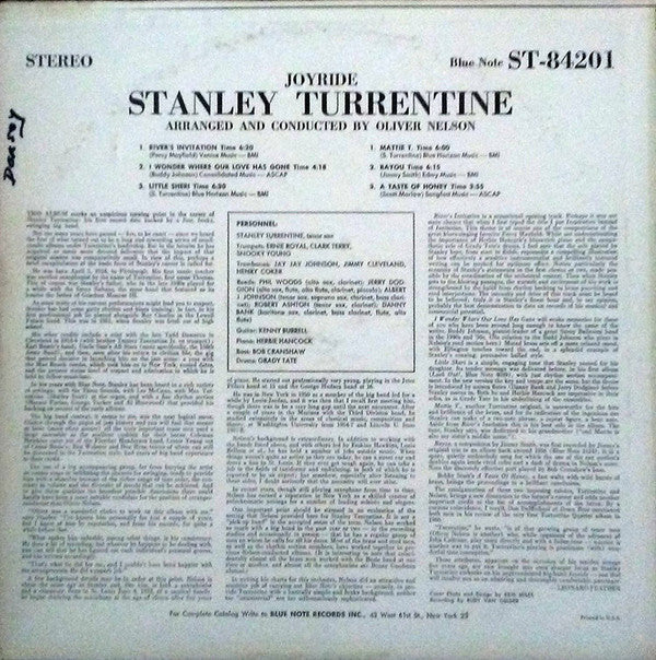 Stanley Turrentine ~ Joyride (Vinyl) - Djungel & Jazz