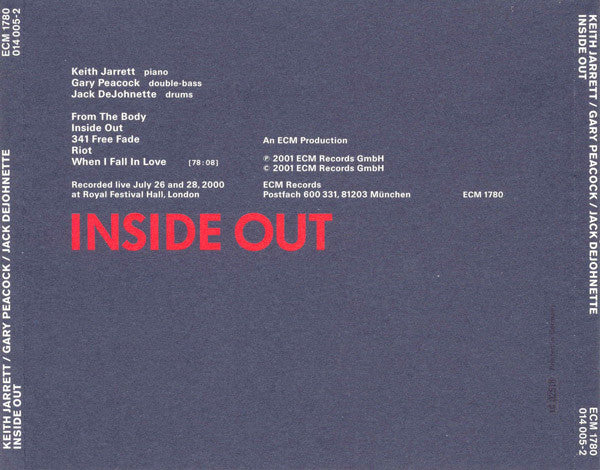 Keith Jarrett / Gary Peacock / Jack DeJohnette ~ Inside Out (Vinyl) - Djungel & Jazz