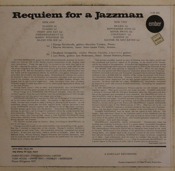 Django Reinhardt / Stéphane Grappelli : Requiem For A Jazzman (LP, Comp)