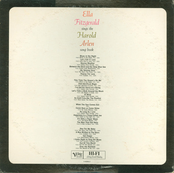 Ella Fitzgerald ~ Ella Fitzgerald Sings The Harold Arlen Song Book (Vinyl) - Djungel & Jazz