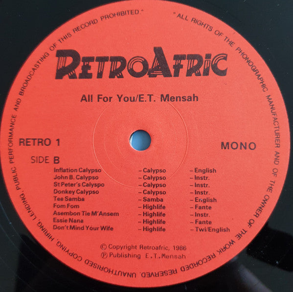 E.T. Mensah ~ All For You (Vinyl) - Djungel & Jazz