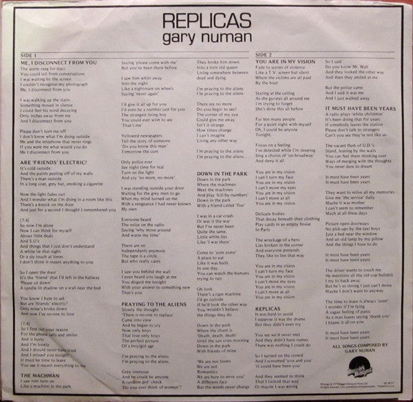 Gary Numan + Tubeway Army : Replicas (LP, Album, PR)