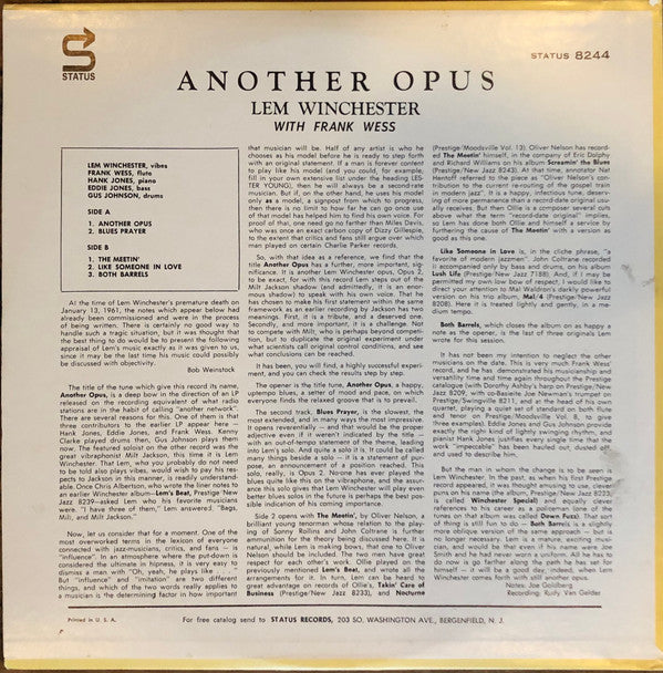 Lem Winchester ~ Another Opus (Vinyl) - Djungel & Jazz