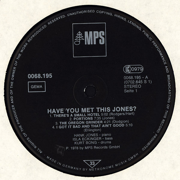 Hank Jones Trio ~ Have You Met This Jones? (Vinyl) - Djungel & Jazz
