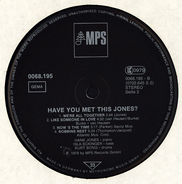 Hank Jones Trio ~ Have You Met This Jones? (Vinyl) - Djungel & Jazz