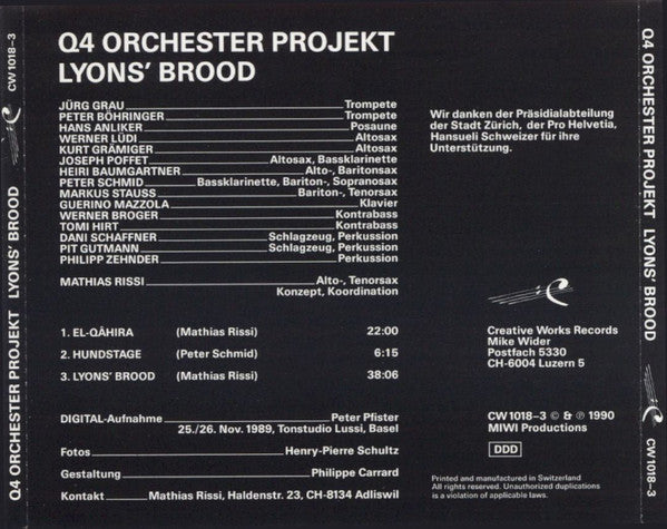 Q4 Orchester Projekt ~ Lyons' Brood (Vinyl) - Djungel & Jazz