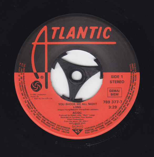 AC/DC : You Shook Me All Night Long (7", Single)
