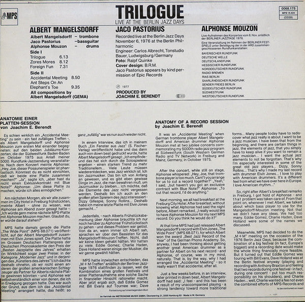 Trilogue ~ Live At The Berlin Jazz Days (Vinyl) - Djungel & Jazz