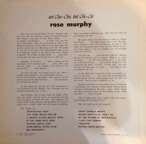 Rose Murphy ~ Not Cha-Cha, But Chi-Chi (Vinyl) - Djungel & Jazz