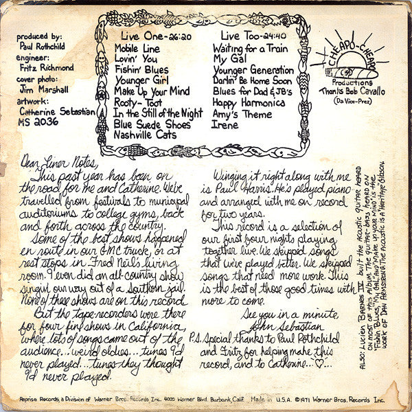 John Sebastian ~ Cheapo-Cheapo Productions Presents Real Live (Vinyl) - Djungel & Jazz