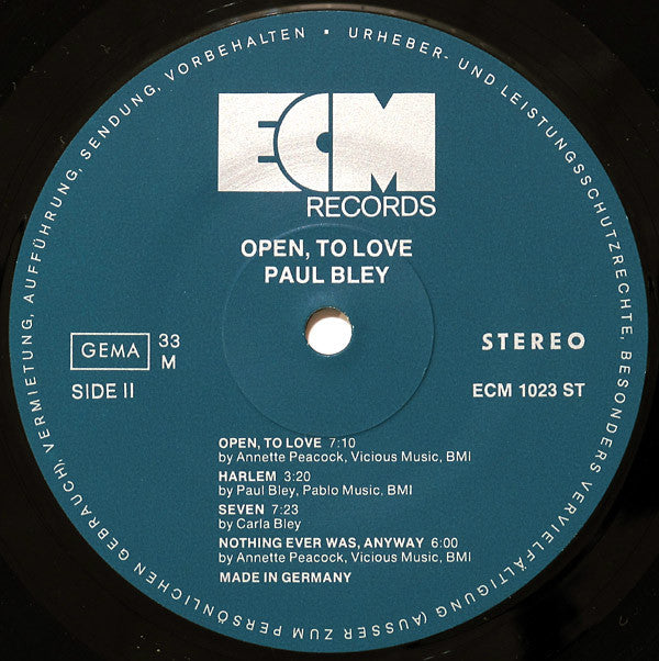 Paul Bley ~ Open, To Love (Vinyl) - Djungel & Jazz