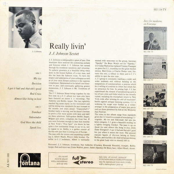 The J.J. Johnson Sextet ~ Really Livin' (Vinyl) - Djungel & Jazz