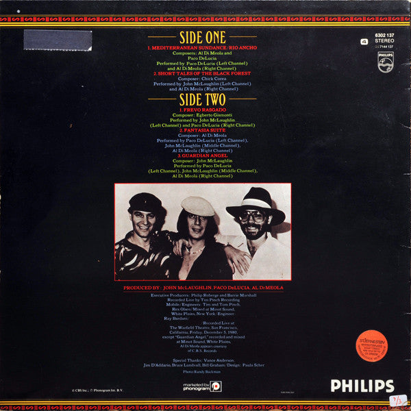 Al Di Meola, John McLaughlin, Paco De Lucía : Friday Night In San Francisco (LP, Album)