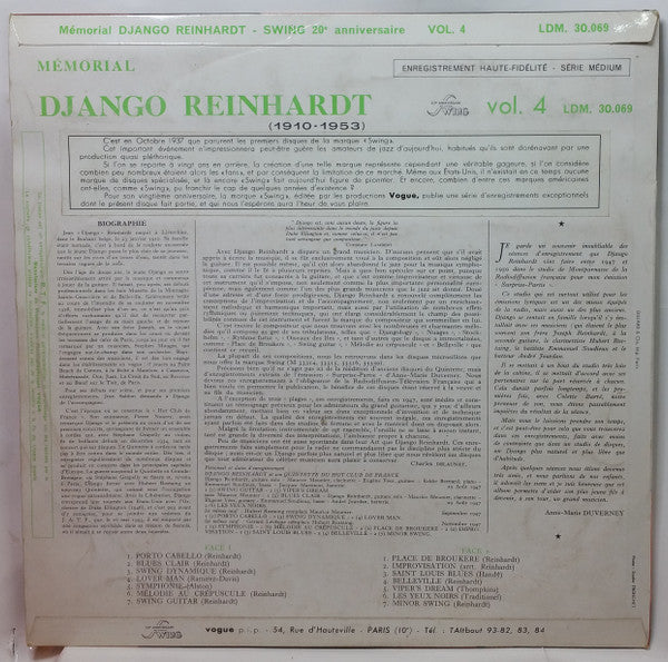Django Reinhardt Et Son Quintette Du Hot Club De France : Memorial Django Reinhardt (LP, Comp)