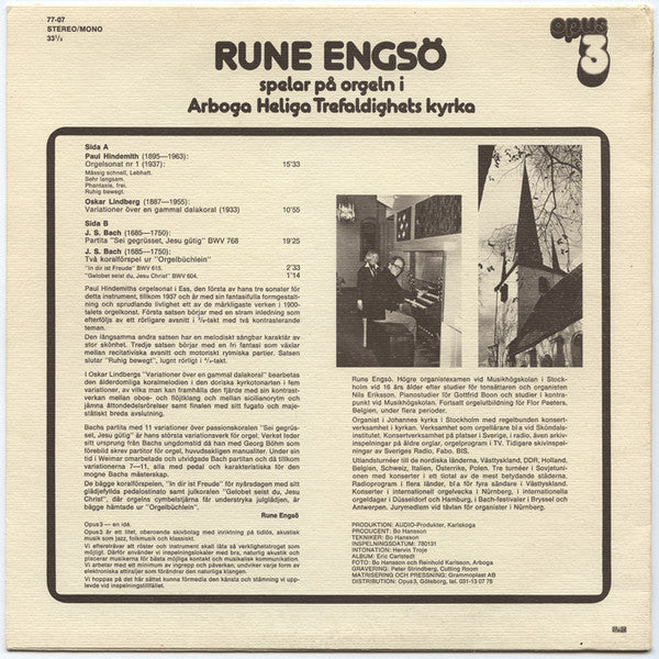 Rune Engsö ~ Spelar På Orgeln I Arboga Heliga Trefaldighets Kyrka (Vinyl) - Djungel & Jazz