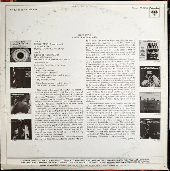 Miles Davis : Filles De Kilimanjaro (LP, Album, RE, Pit)