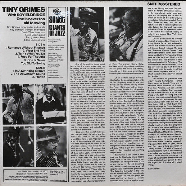 Tiny Grimes With Roy Eldridge ~ One Is Never Too Old To Swing (Vinyl) - Djungel & Jazz
