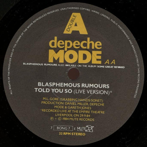 Depeche Mode ~ Blasphemous Rumours / Somebody (Vinyl) - Djungel & Jazz