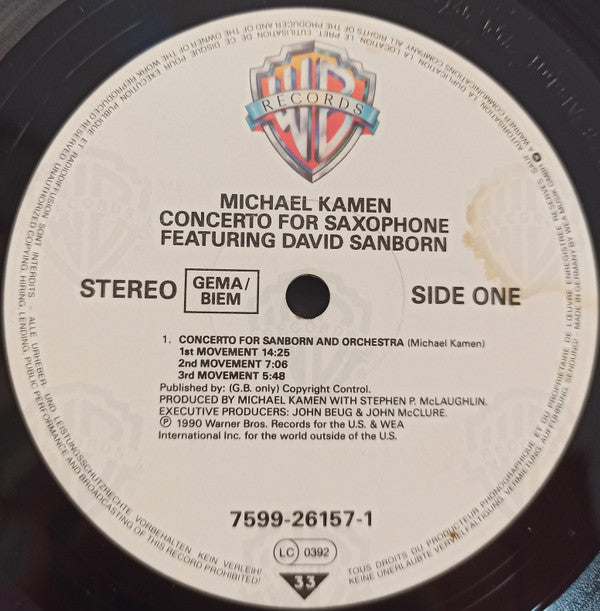 Michael Kamen Featuring David Sanborn ~ Concerto For Saxophone (Vinyl) - Djungel & Jazz