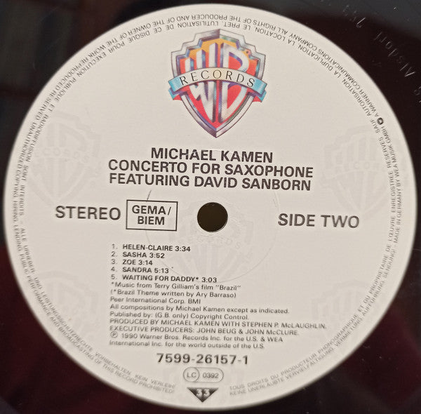 Michael Kamen Featuring David Sanborn ~ Concerto For Saxophone (Vinyl) - Djungel & Jazz