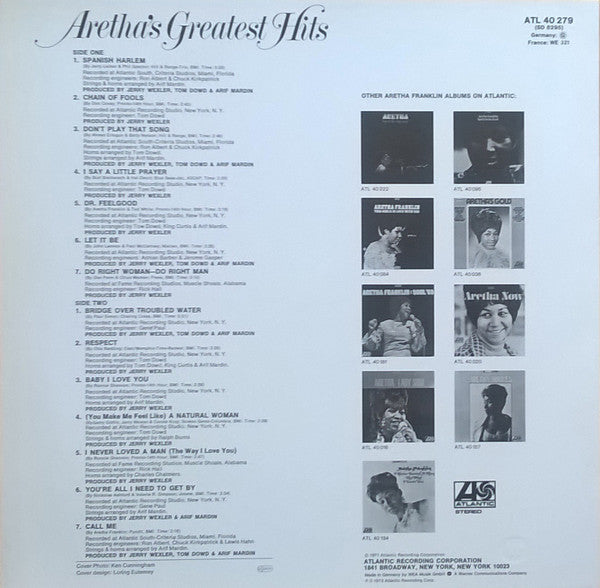 Aretha Franklin ~ Aretha's Greatest Hits (Vinyl) - Djungel & Jazz