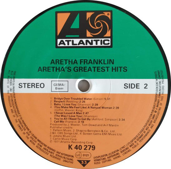 Aretha Franklin ~ Aretha's Greatest Hits (Vinyl) - Djungel & Jazz