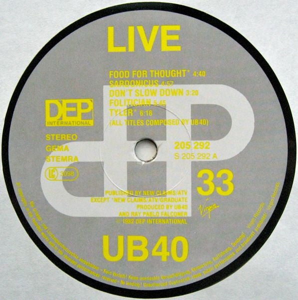 UB40 ~ Live (Vinyl) - Djungel & Jazz