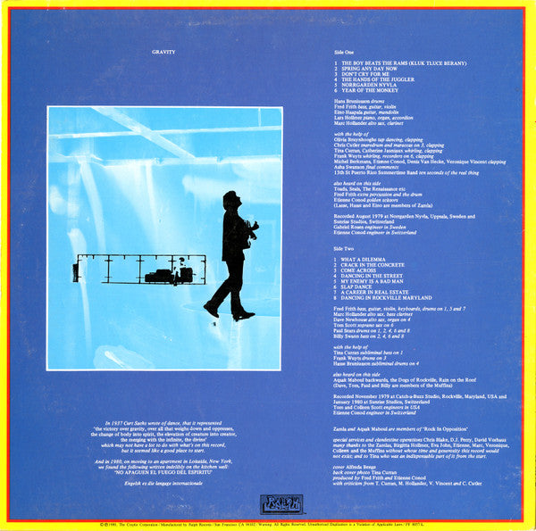 Fred Frith ~ Gravity (Vinyl) - Djungel & Jazz