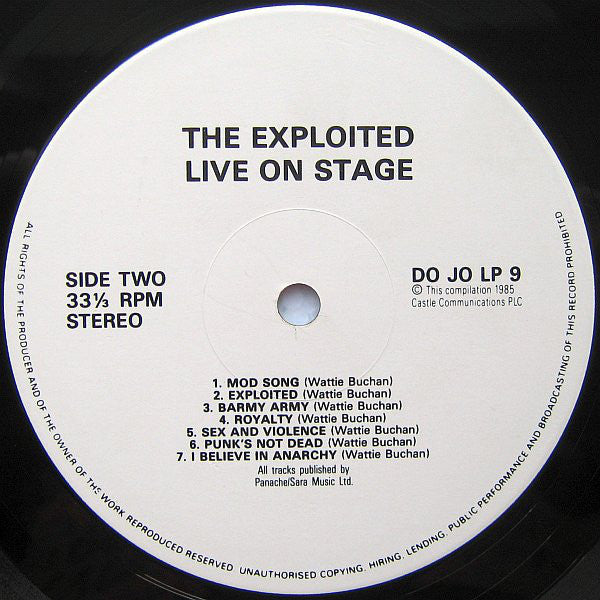 The Exploited ~ On Stage (Vinyl) - Djungel & Jazz