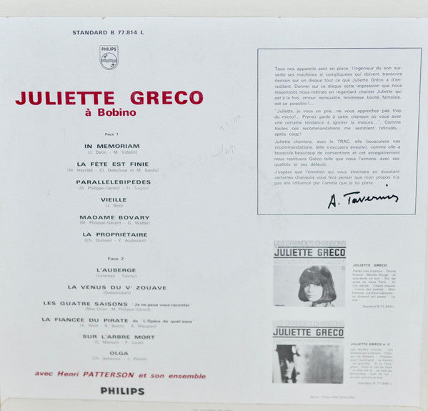 Juliette Gréco Avec Henri Patterson Et Son Ensemble ~ À Bobino (Vinyl) - Djungel & Jazz