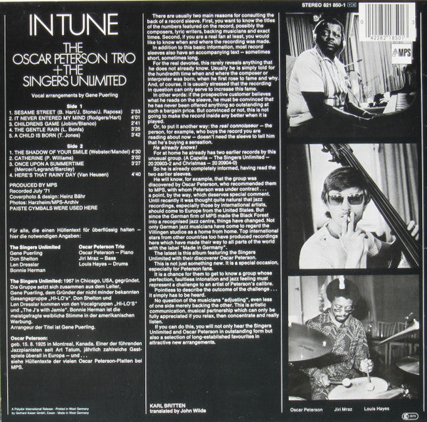The Oscar Peterson Trio + The Singers Unlimited ~ In Tune (Vinyl) - Djungel & Jazz