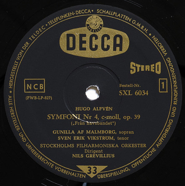 Hugo Alfvén, Stockholms Filharmoniska Orkester, Gunilla Af Malmborg ∙ Sven Erik Vikström, Nils Grevillius ~ Symfoni Nr 4 C-Moll Op 39 (Vinyl) - Djungel & Jazz