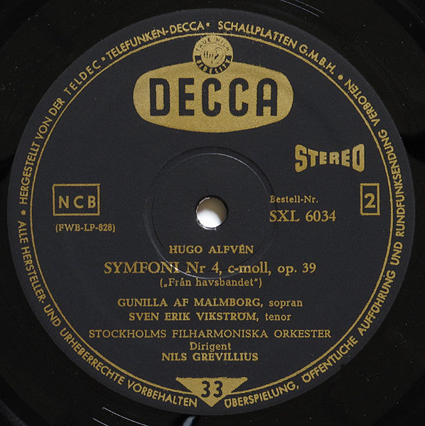 Hugo Alfvén, Stockholms Filharmoniska Orkester, Gunilla Af Malmborg ∙ Sven Erik Vikström, Nils Grevillius ~ Symfoni Nr 4 C-Moll Op 39 (Vinyl) - Djungel & Jazz