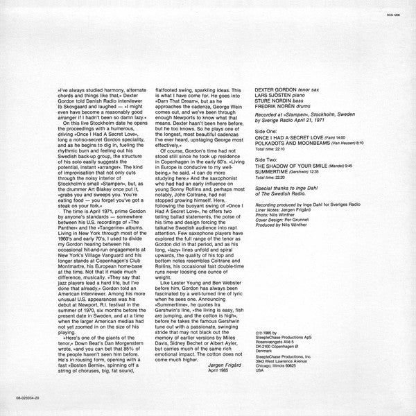 Dexter Gordon Quartet ~ The Shadow Of Your Smile (Vinyl) - Djungel & Jazz